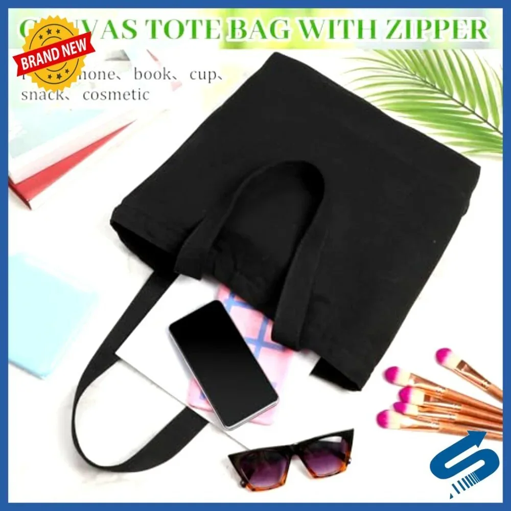 Canvas Tote Bags Set Reusable Grocery Shopping Zipper Totes DIY Crafting